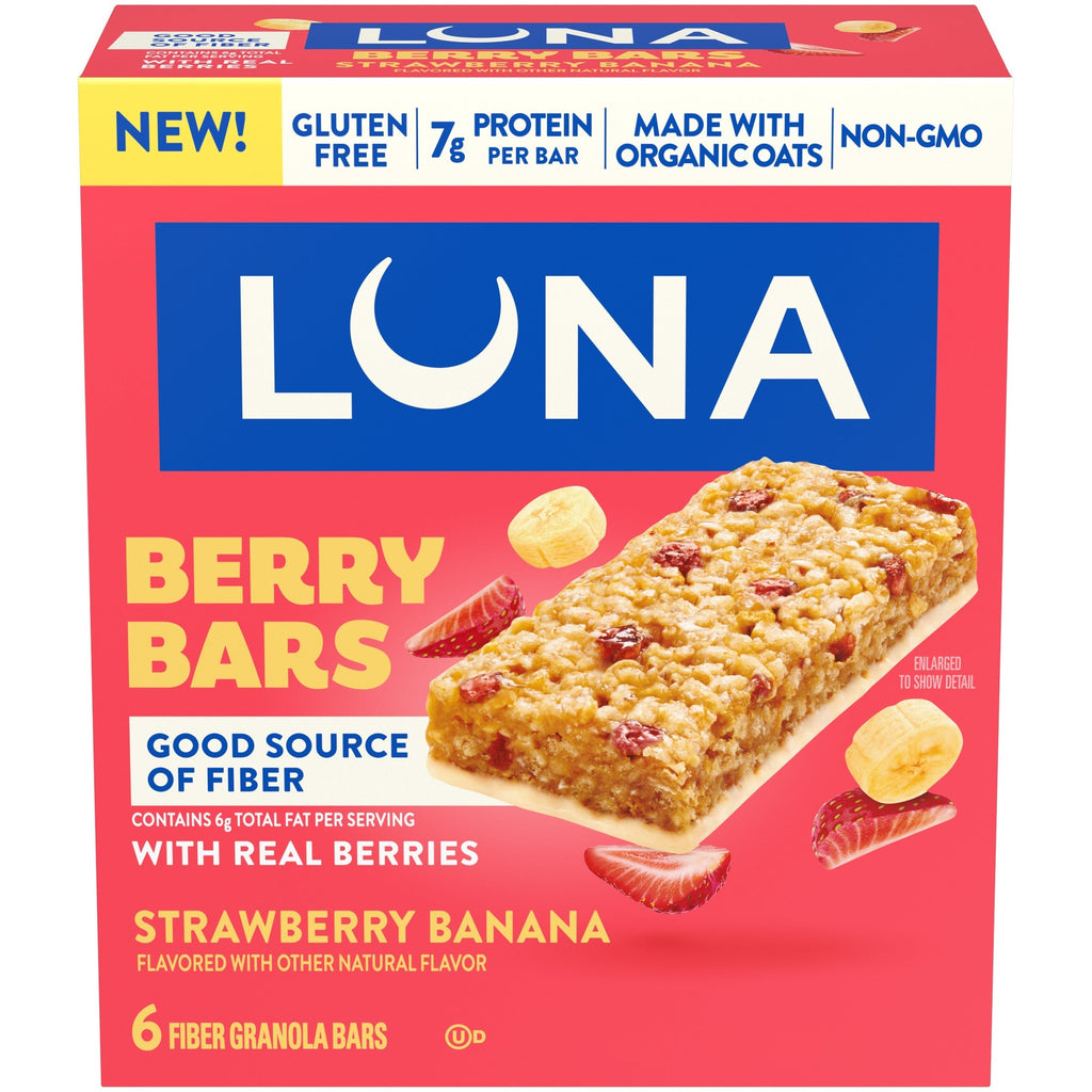 LUNA Berry Bars Strawberry Banana Flavor Gluten Free Snack Bars, Non-GMO Protein Bars