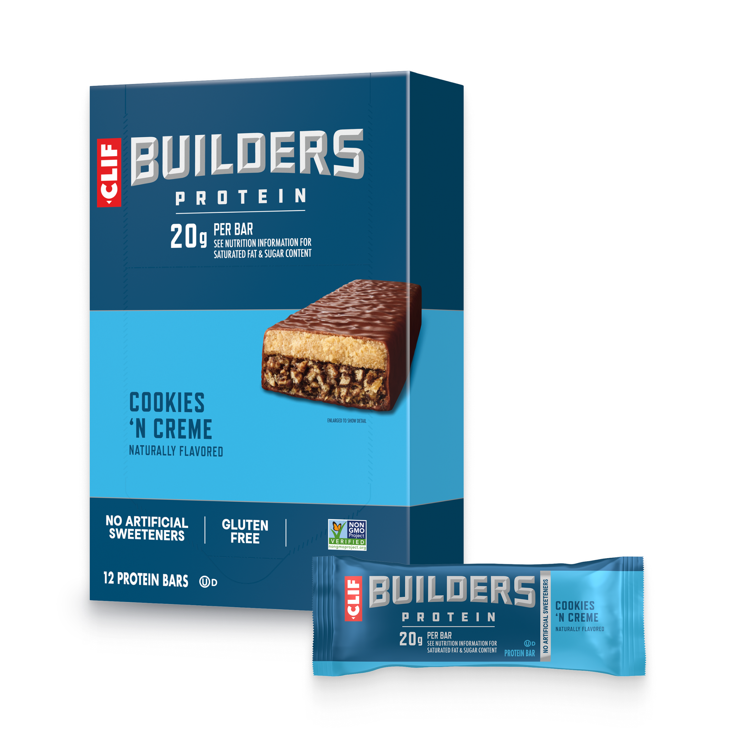 CLIF BUILDERS Cookies 'N Creme Flavor Plant Based Protein Bars