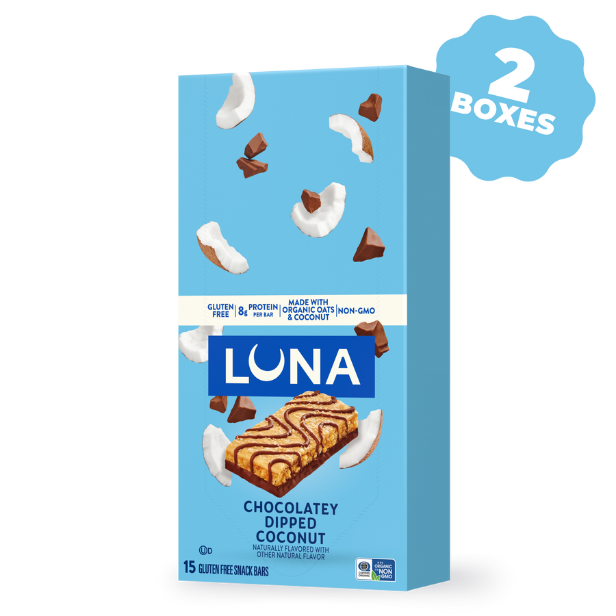 LUNA Bar Chocolatey Dipped Coconut Flavor Gluten Free Snack Bars, 30 Bars