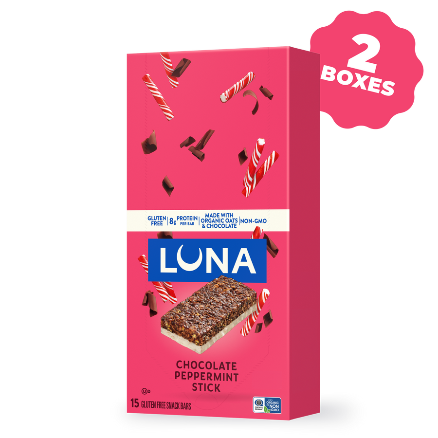 LUNA Bar Chocolate Peppermint Stick Flavor Gluten Free Snack Bars, 30 Bars