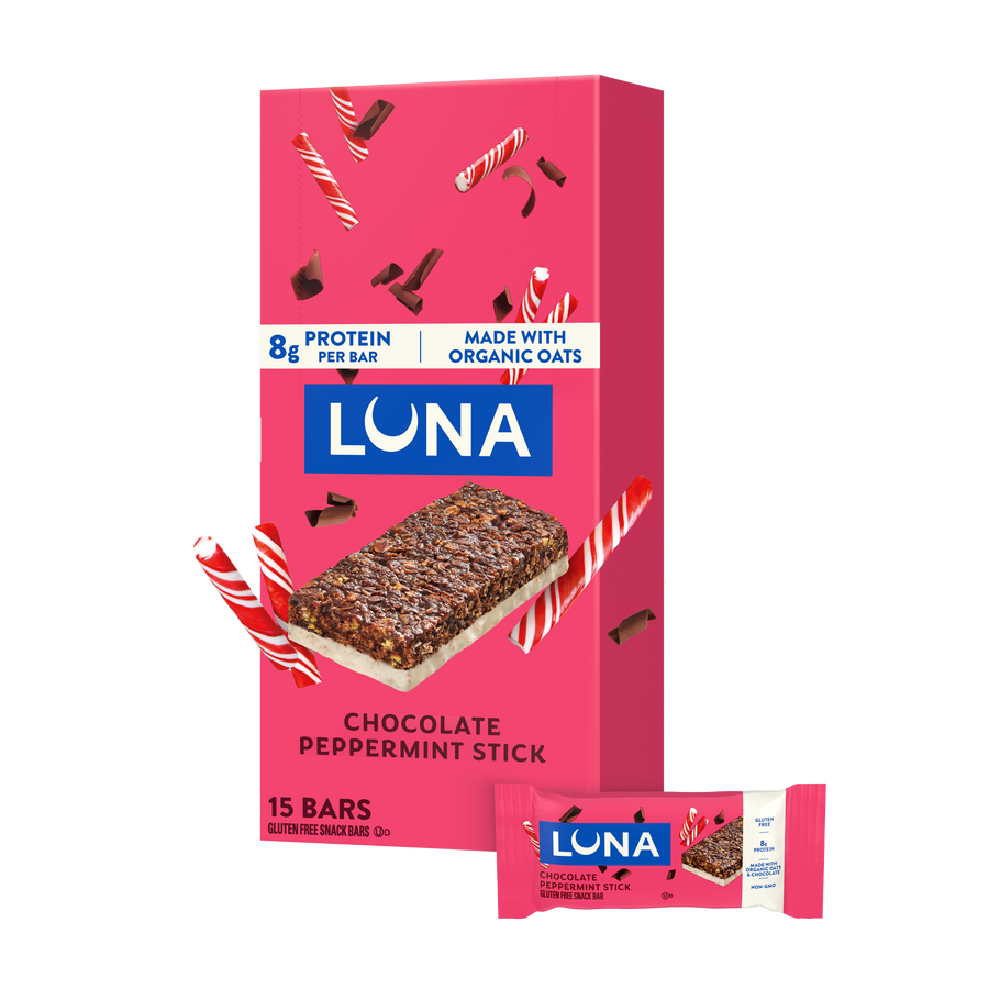 LUNA Bar Chocolate Peppermint Stick Flavor Gluten Free Snack Bars, Non-GMO Protein Bars