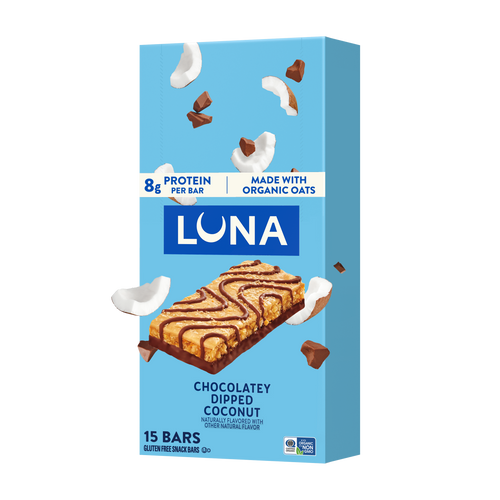 LUNA Bar Chocolatey Dipped Coconut Flavor Gluten Free Snack Bars, Non-GMO Protein Bars